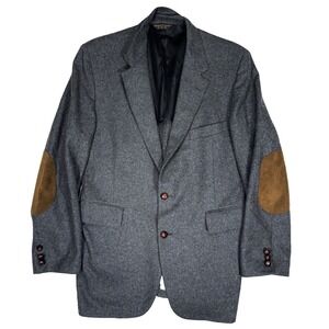 Nordstrom Blazer Jacket Mens 42" Gray Wool Elbow Patch Classic Two Button Front